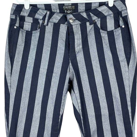Forever 21 Women's Striped Pants Plus Size 14 Skinny Mid Rise Stretch Grey/Navy - Picture 3 of 11